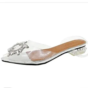 Vinyl Clear Rhinestone Pointed Toe Flat Dress Wedding Sandals Shoes
