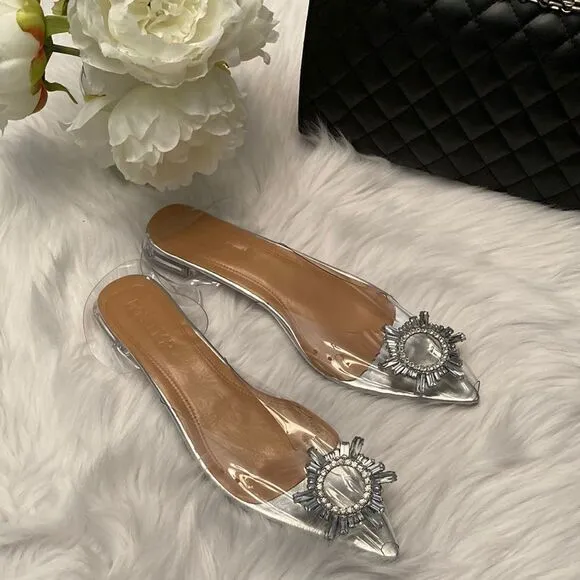 Vinyl Clear Rhinestone Pointed Toe Flat Dress Wedding Sandals Shoes