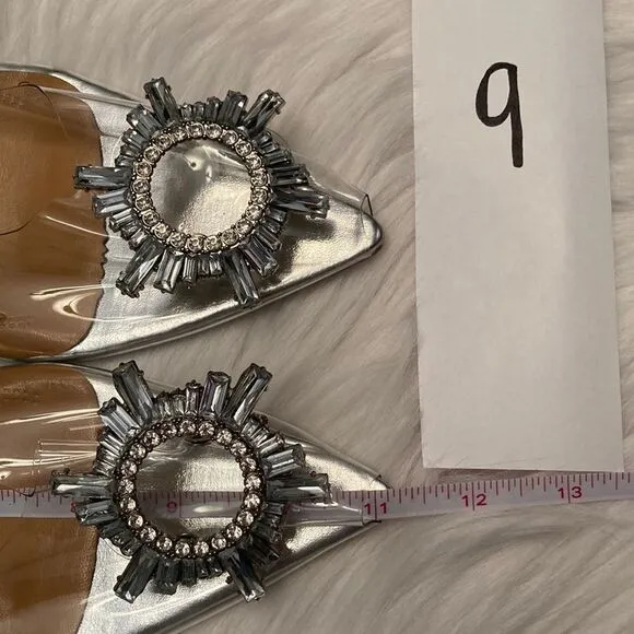 Vinyl Clear Rhinestone Pointed Toe Flat Dress Wedding Sandals Shoes