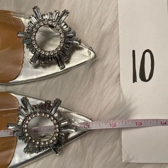 Vinyl Clear Rhinestone Pointed Toe Flat Dress Wedding Sandals Shoes