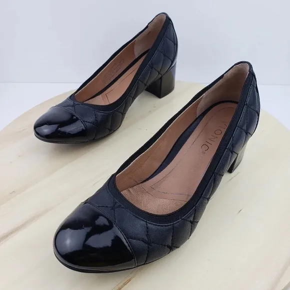 VIONIC Quilted Leather Block Heel Pumps Comfort Shoe Cap Toe Heel Size 6.5