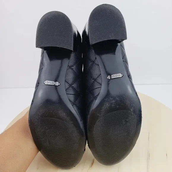 VIONIC Quilted Leather Block Heel Pumps Comfort Shoe Cap Toe Heel Size 6.5