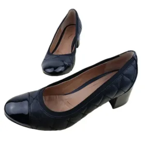 VIONIC Quilted Leather Block Heel Pumps Comfort Shoe Cap Toe Heel Size 6.5