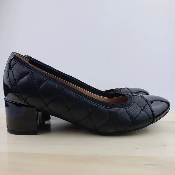 VIONIC Quilted Leather Block Heel Pumps Comfort Shoe Cap Toe Heel Size 6.5