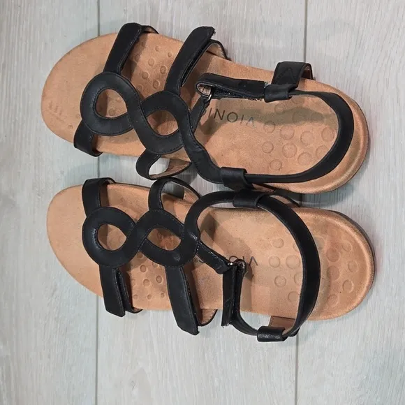 Vionic Women Jodie Leather Strappy slide flats  Sandals shoes sz 9
