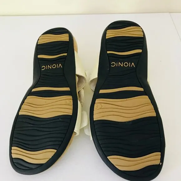 Vionic Women's Paros Comfort Flat Back Strap Sandals Cream Crocodile Size 7