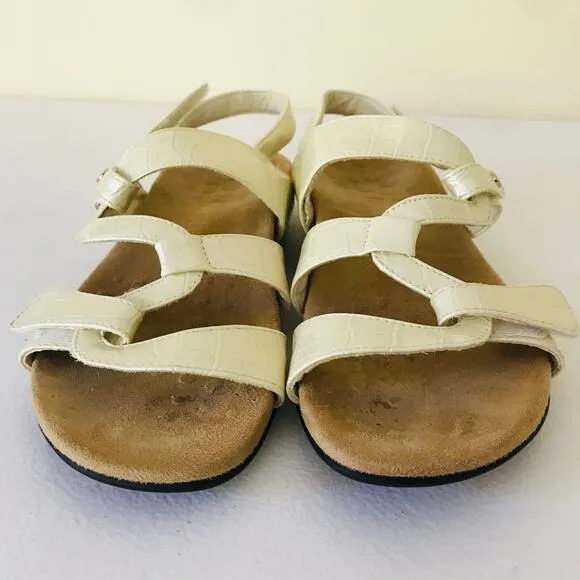 Vionic Women's Paros Comfort Flat Back Strap Sandals Cream Crocodile Size 7