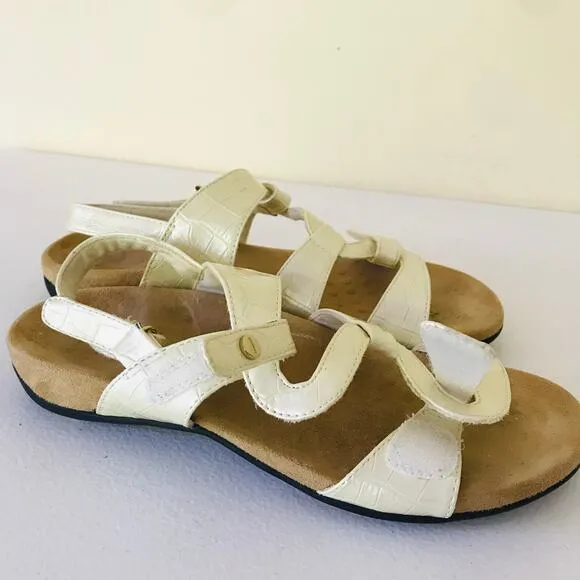 Vionic Women's Paros Comfort Flat Back Strap Sandals Cream Crocodile Size 7