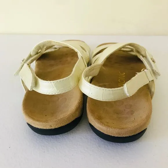 Vionic Women's Paros Comfort Flat Back Strap Sandals Cream Crocodile Size 7