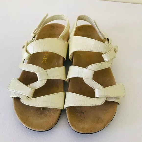 Vionic Women's Paros Comfort Flat Back Strap Sandals Cream Crocodile Size 7