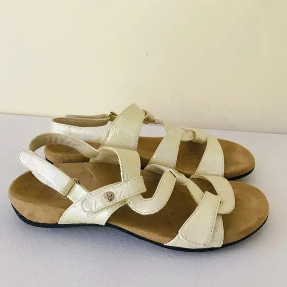 Vionic Women's Paros Comfort Flat Back Strap Sandals Cream Crocodile Size 7