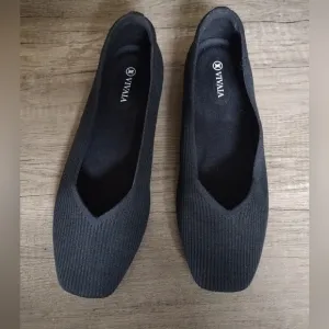 Vivaia Margot Square Toe V Cut Flats Blue Knit Slip On Shoes Size 43 US 11