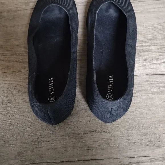Vivaia Margot Square Toe V Cut Flats Blue Knit Slip On Shoes Size 43 US 11