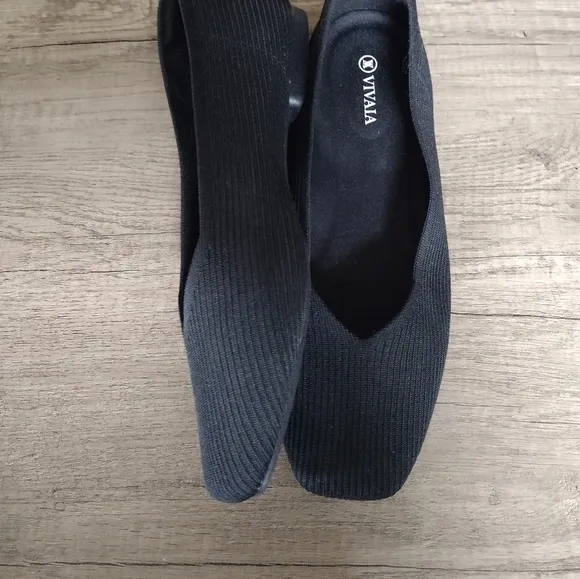 Vivaia Margot Square Toe V Cut Flats Blue Knit Slip On Shoes Size 43 US 11