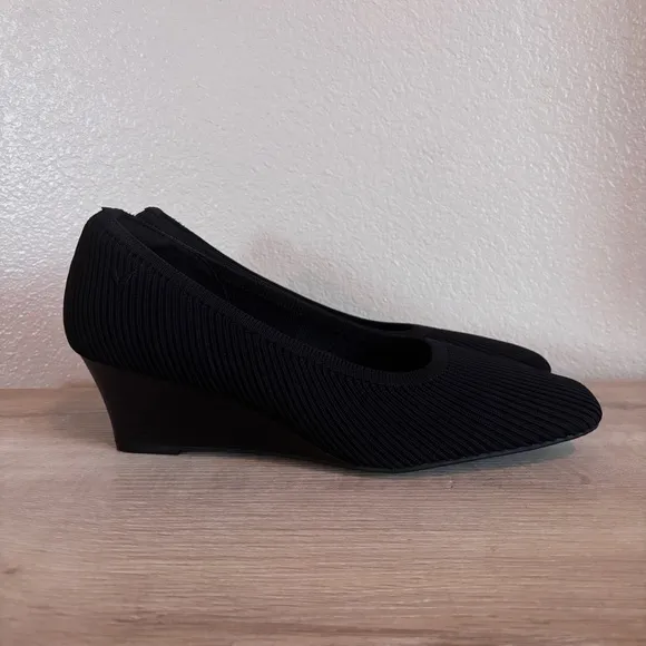 VIVAIA Margot Wedge Black Square Toe Wedge Heels Pumps Shoes Size 41.5, US 10