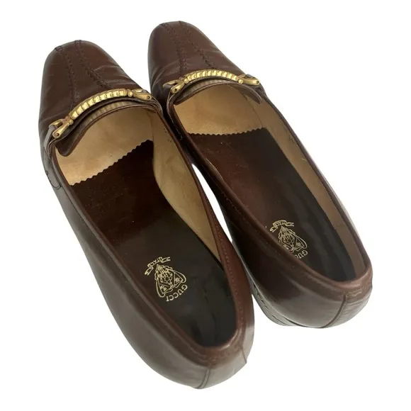 VTG Gucci Horsebit Womens Slip On Pumps Shoes Brown Leather Size (US 7.5)