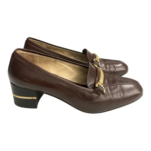 VTG Gucci Horsebit Womens Slip On Pumps Shoes Brown Leather Size (US 7.5)