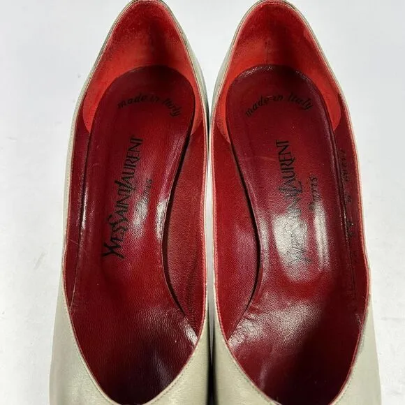 VTG YSL Yves Saint Laurent Women's Tan Sand Pumps US 8.5 M Heels Classic Shoes