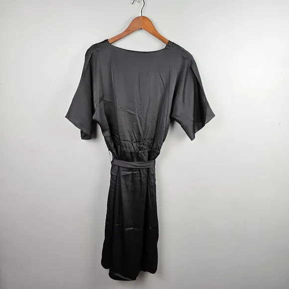 WHBM Short Sleeve Kimono Satin Wrap Dress Black Womens Size M Cocktail Party