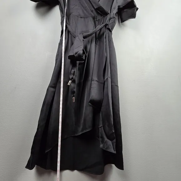 WHBM Short Sleeve Kimono Satin Wrap Dress Black Womens Size M Cocktail Party