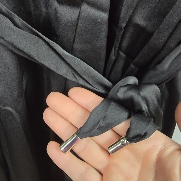 WHBM Short Sleeve Kimono Satin Wrap Dress Black Womens Size M Cocktail Party