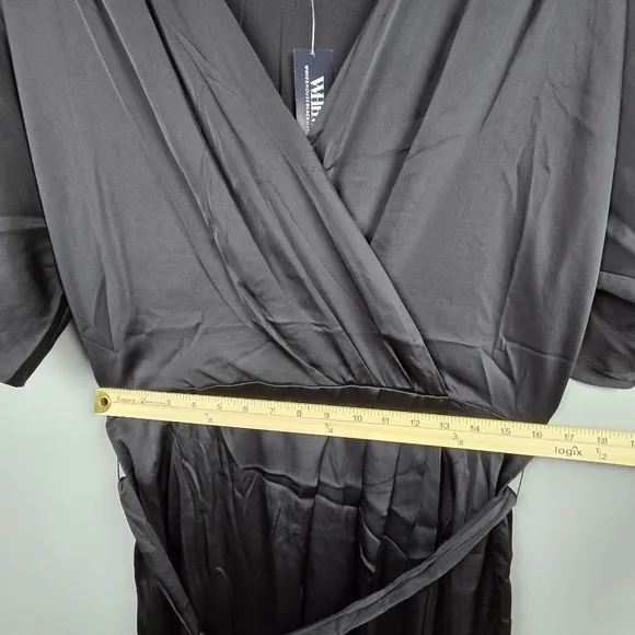 WHBM Short Sleeve Kimono Satin Wrap Dress Black Womens Size M Cocktail Party