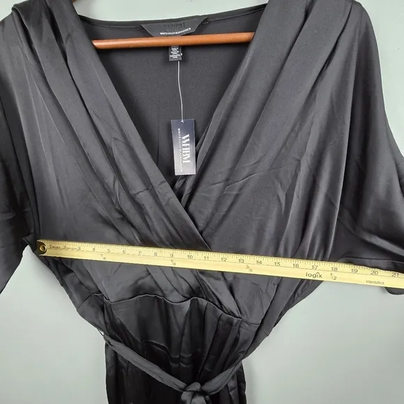 WHBM Short Sleeve Kimono Satin Wrap Dress Black Womens Size M Cocktail Party