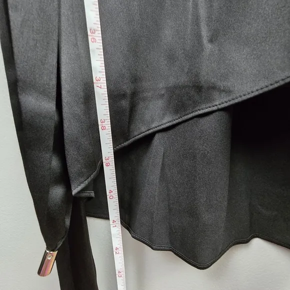 WHBM Short Sleeve Kimono Satin Wrap Dress Black Womens Size M Cocktail Party