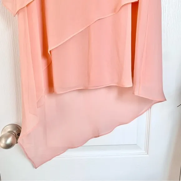 White House Black Market Asymmetric Tiered Dress in Bloom Pink / Peach