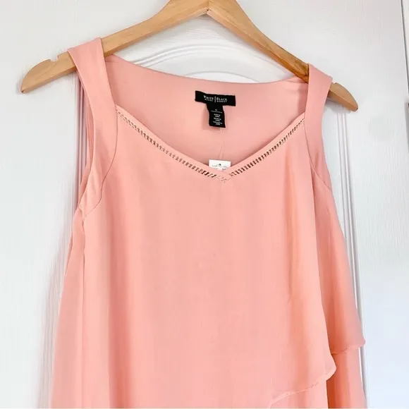 White House Black Market Asymmetric Tiered Dress in Bloom Pink / Peach