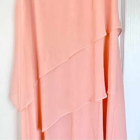 White House Black Market Asymmetric Tiered Dress in Bloom Pink / Peach