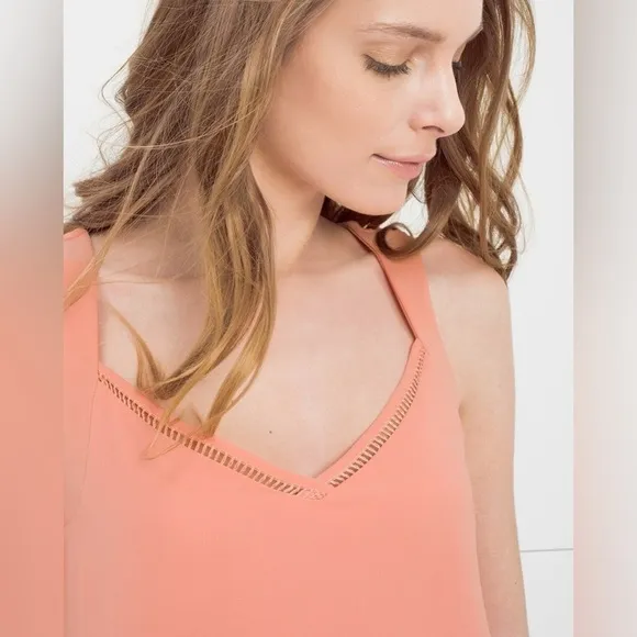 White House Black Market Asymmetric Tiered Dress in Bloom Pink / Peach