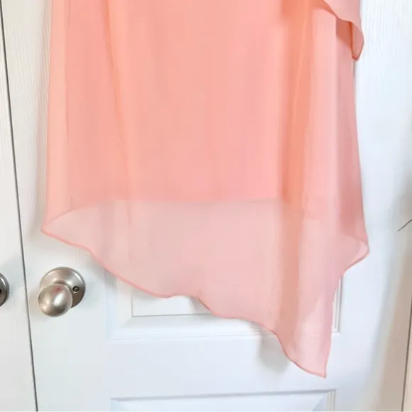 White House Black Market Asymmetric Tiered Dress in Bloom Pink / Peach