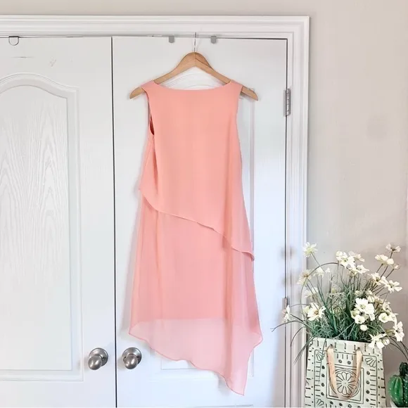 White House Black Market Asymmetric Tiered Dress in Bloom Pink / Peach