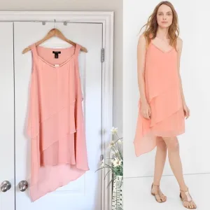 White House Black Market Asymmetric Tiered Dress in Bloom Pink / Peach