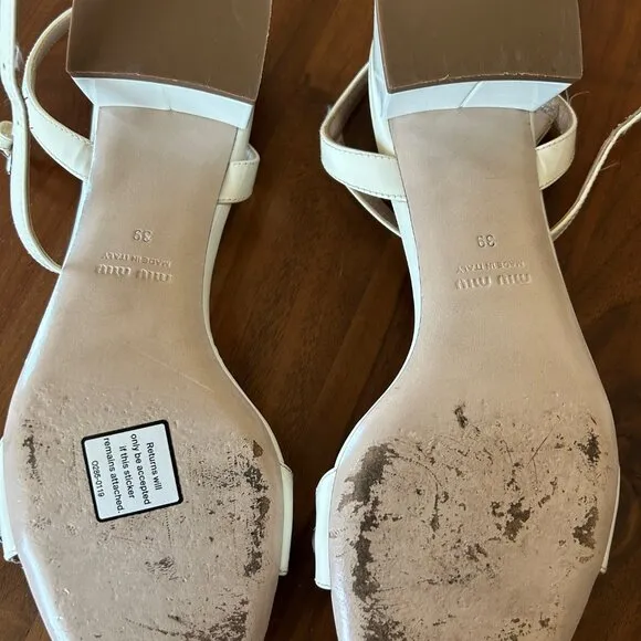 White Miu Miu Heeled Sandals with Crystal Embellishments | Size 39 IT / 9 US