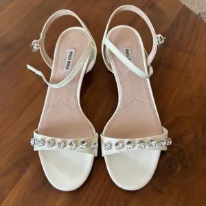 White Miu Miu Heeled Sandals with Crystal Embellishments | Size 39 IT / 9 US