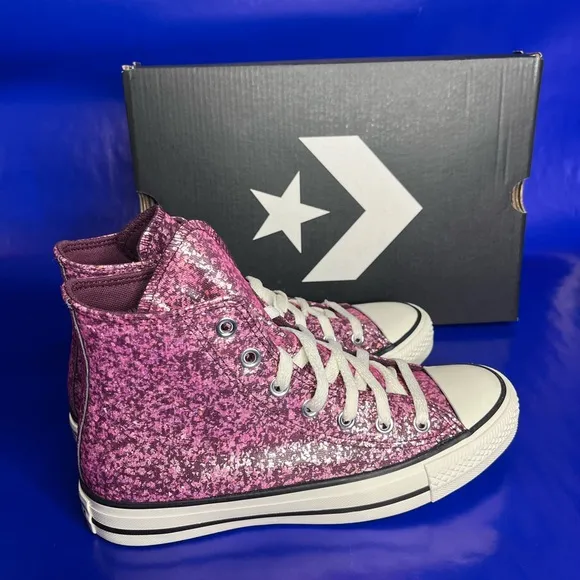 Wmns Converse Chuck Taylor All Star Hi Purple Glitter Shoe / A11137C / Size 7.5