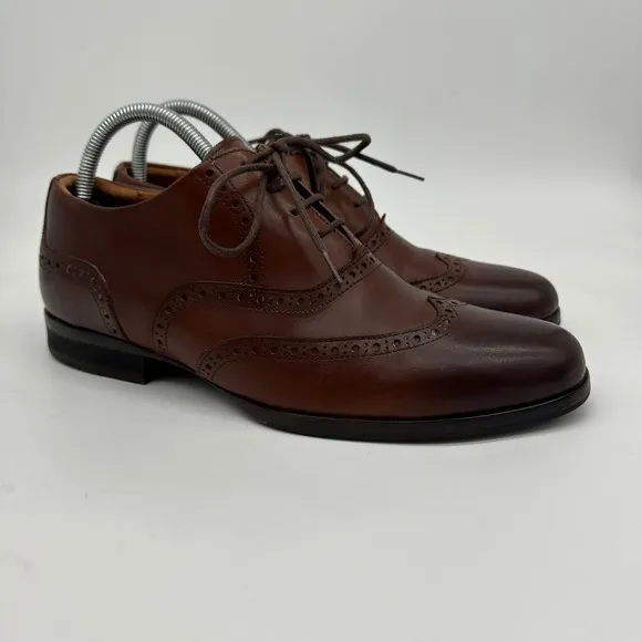 Wolf Shepherd Mens Oxford Dress Shoes 8 Brown Wing Tip Lace Up Italian Leather