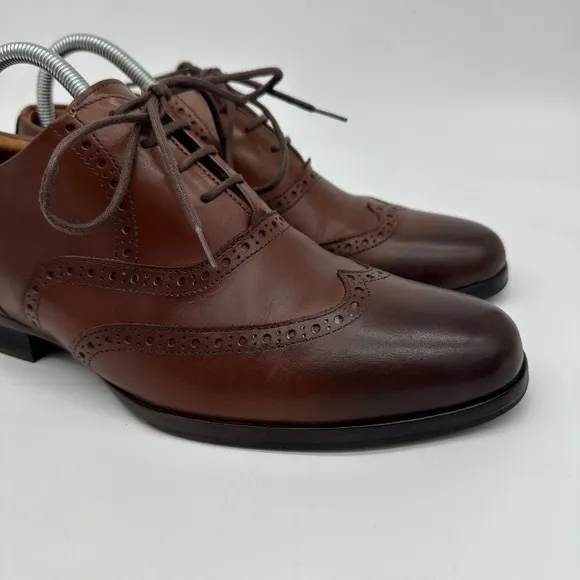 Wolf Shepherd Mens Oxford Dress Shoes 8 Brown Wing Tip Lace Up Italian Leather