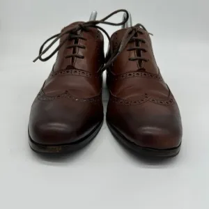 Wolf Shepherd Mens Oxford Dress Shoes 8 Brown Wing Tip Lace Up Italian Leather
