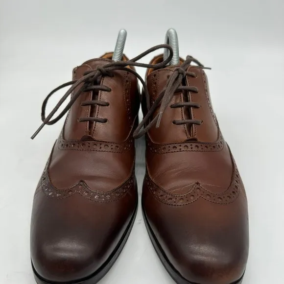Wolf Shepherd Mens Oxford Dress Shoes 8 Brown Wing Tip Lace Up Italian Leather