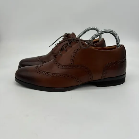 Wolf Shepherd Mens Oxford Dress Shoes 8 Brown Wing Tip Lace Up Italian Leather