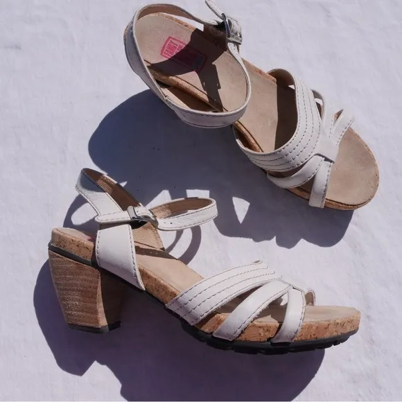 Wolky White Sandals with Strappy Design and Medium Heel