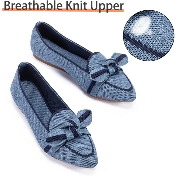 Women blue Dressy Shoes Washable Elegant Pointed-Toe lace-up Bow Shoes
