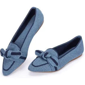 Women blue Dressy Shoes Washable Elegant Pointed-Toe lace-up Bow Shoes