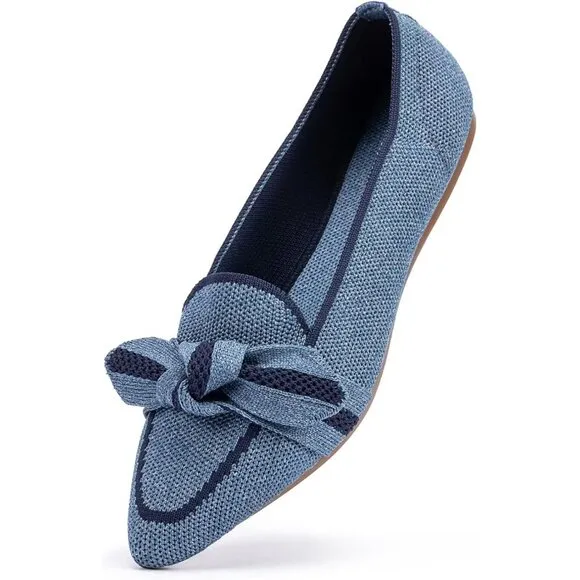 Women blue Dressy Shoes Washable Elegant Pointed-Toe lace-up Bow Shoes