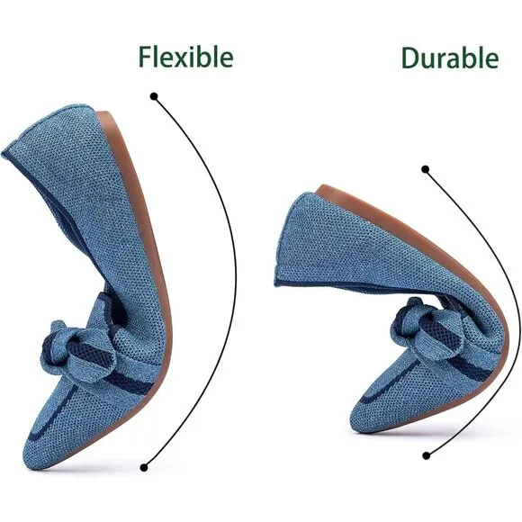 Women blue Dressy Shoes Washable Elegant Pointed-Toe lace-up Bow Shoes