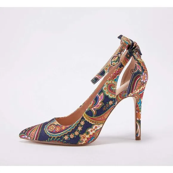✨Women Blue High Heels Bow Tie Back Sexy Stiletto Ankle Strap Wedding Dress Pump