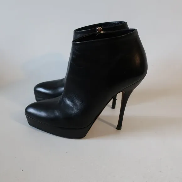 Women Gucci Black Nappa Steve Leather Stiletto Heel Platform Booties 36 US/6